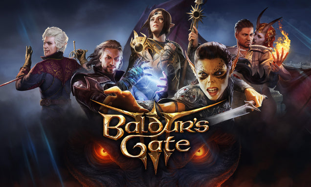 Promotional image for 'Baldur's Gate' featuring characters from the game.
