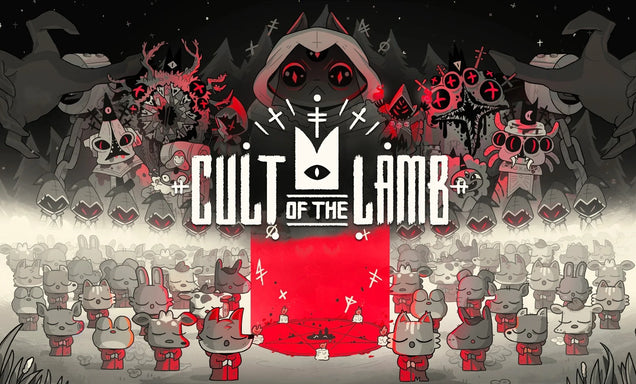 Cult of the Lamb logo with stylized sheep and dark background