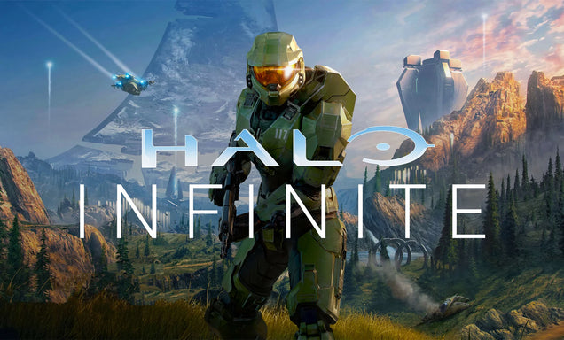 Promotional image for 'Halo Infinite' with a character in a futuristic setting.